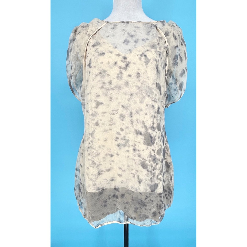 Reed Krakoff Grey Cream Silk Sheer Layered Tunic Top Blouse Size 10 Ethereal Lux